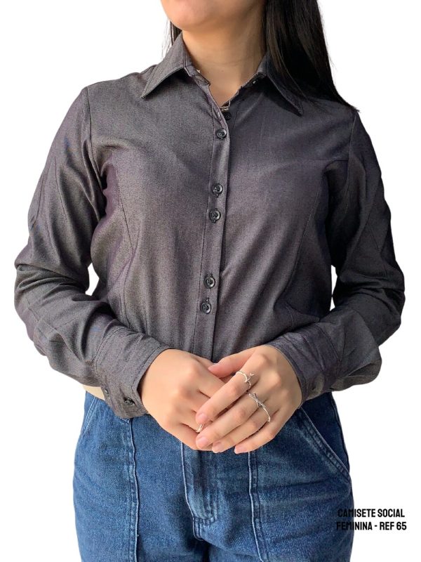CAMISETE SOCIAL MANGA LONGA EM DENIN SPAN - REF 65